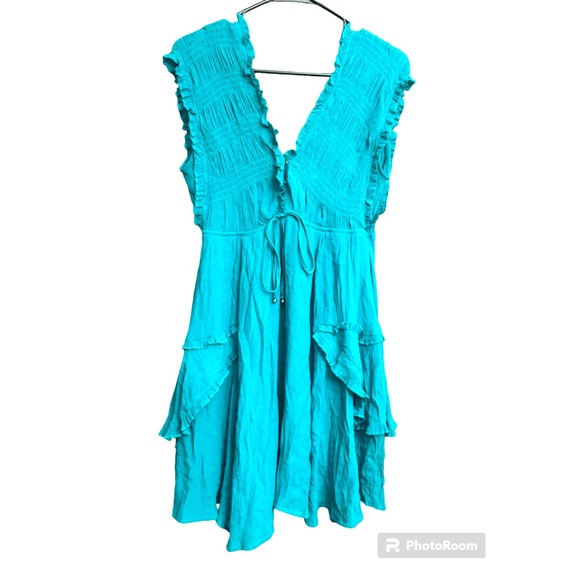 Davi & Dani Teal Ruffle Mini Dress Size Medium - Picture 3 of 9